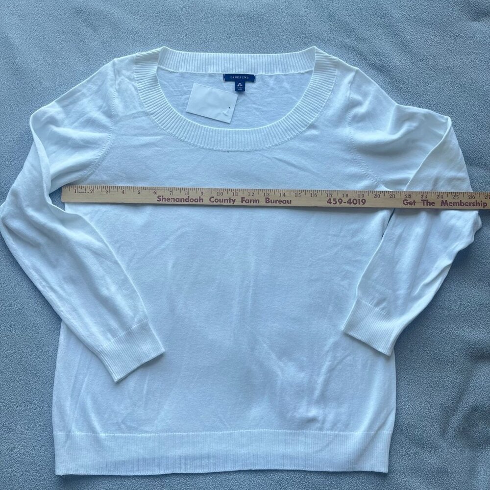Lands End Sweater Womens XL Scoop Neck White Lightweight Layer Cotton Knit NEW - Picture 4 of 9